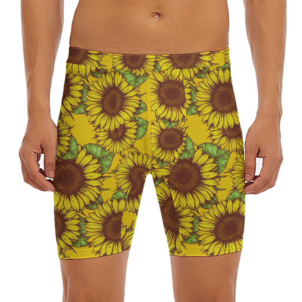 Classic Vintage Sunflower Pattern Print Men's Long Boxer Briefs
