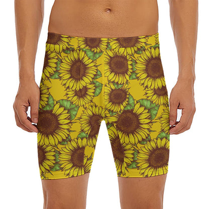 Classic Vintage Sunflower Pattern Print Men's Long Boxer Briefs