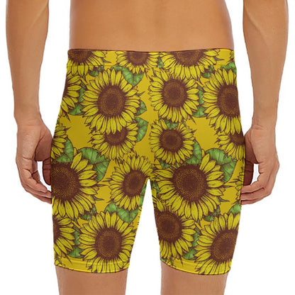 Classic Vintage Sunflower Pattern Print Men's Long Boxer Briefs
