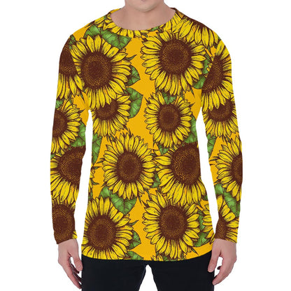 Classic Vintage Sunflower Pattern Print Men's Long Sleeve T-Shirt