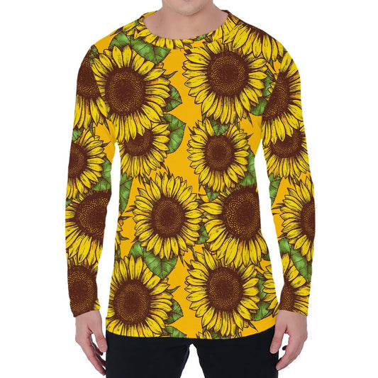 Classic Vintage Sunflower Pattern Print Men's Long Sleeve T-Shirt