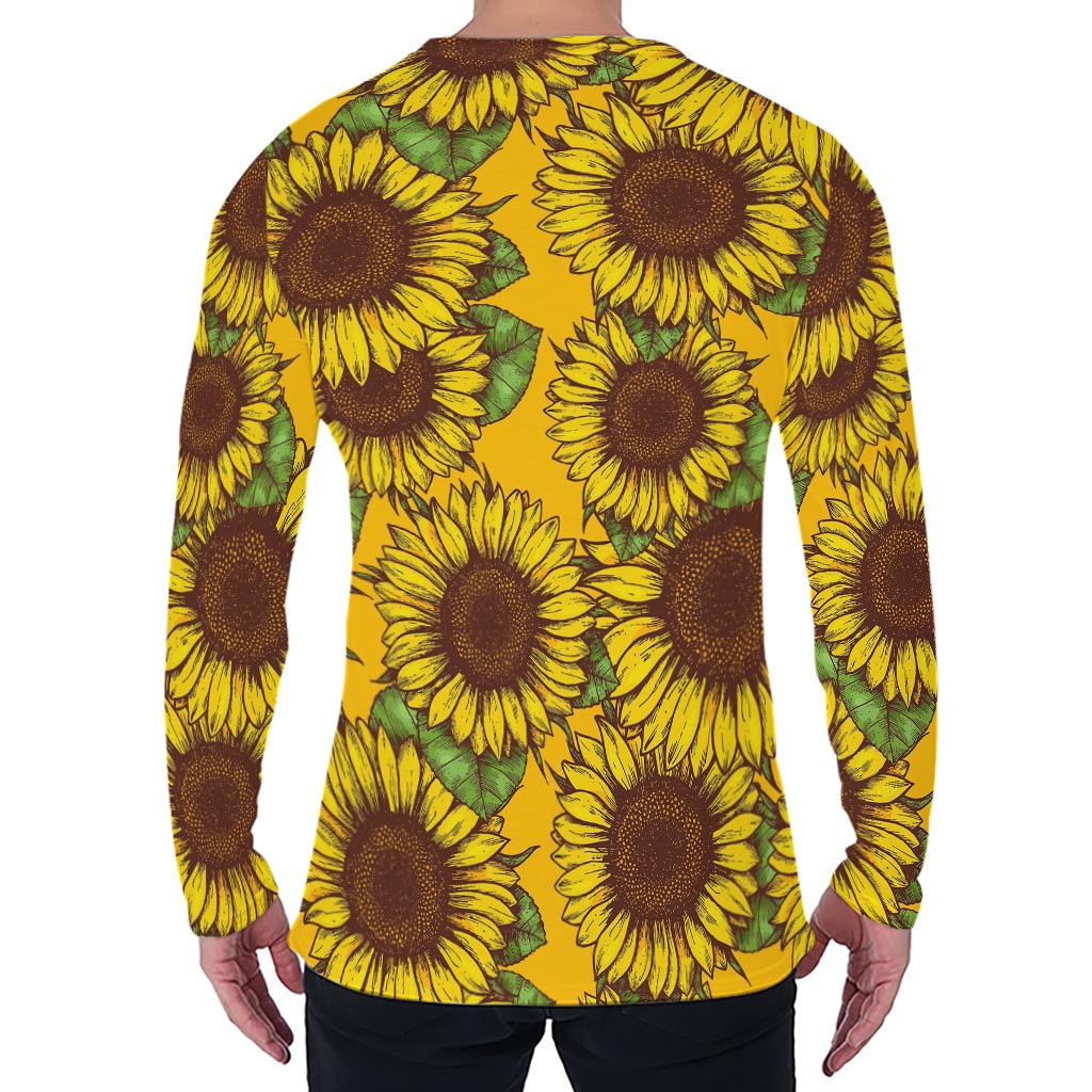 Classic Vintage Sunflower Pattern Print Men's Long Sleeve T-Shirt