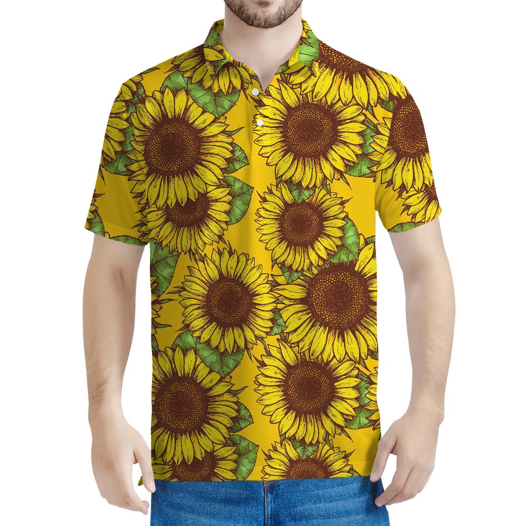 Classic Vintage Sunflower Pattern Print Men's Polo Shirt