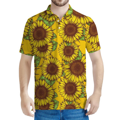 Classic Vintage Sunflower Pattern Print Men's Polo Shirt