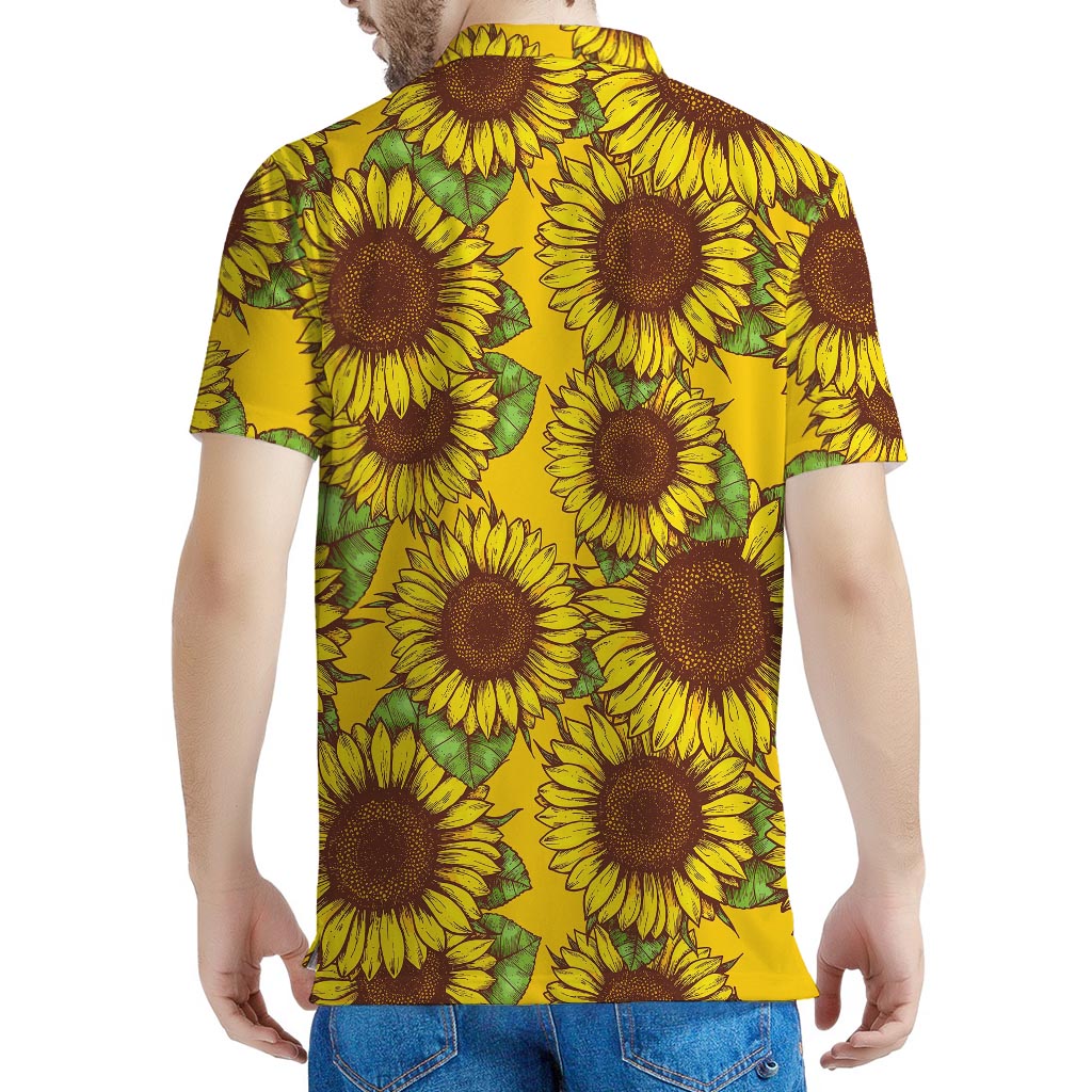 Classic Vintage Sunflower Pattern Print Men's Polo Shirt