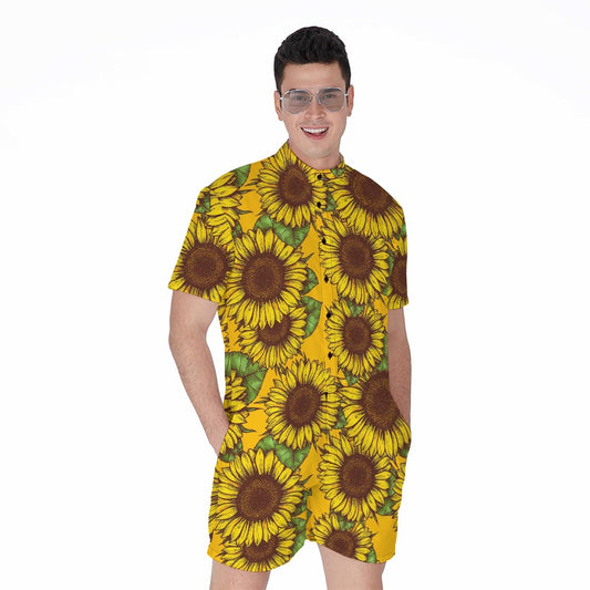 Classic Vintage Sunflower Pattern Print Men's Rompers
