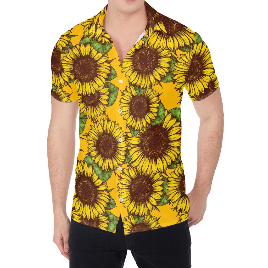 Classic Vintage Sunflower Pattern Print Men's Shirt