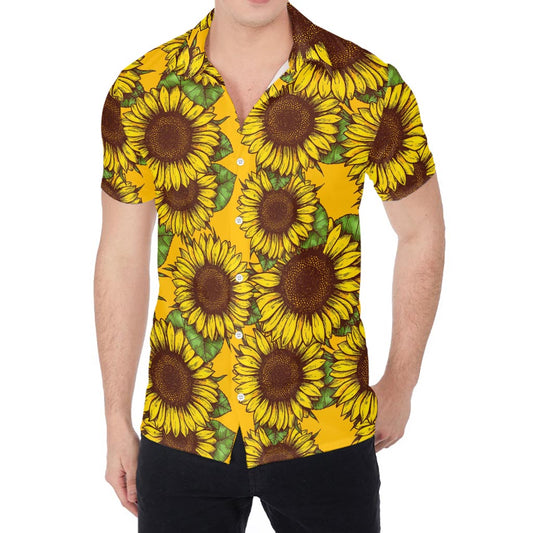 Classic Vintage Sunflower Pattern Print Men's Shirt