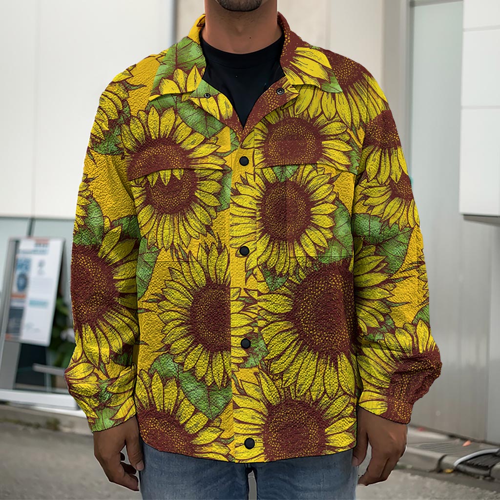 Classic Vintage Sunflower Pattern Print Men's Shirt Jacket