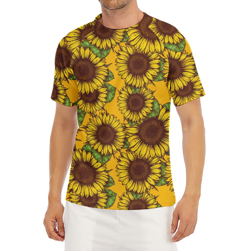 Classic Vintage Sunflower Pattern Print Men's Short Sleeve Rash Guard