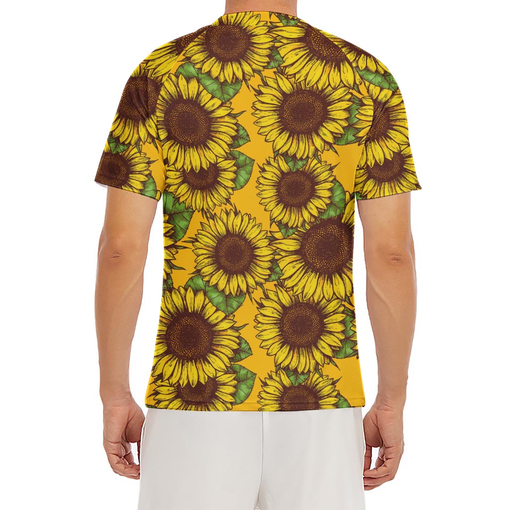 Classic Vintage Sunflower Pattern Print Men's Short Sleeve Rash Guard