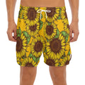 Classic Vintage Sunflower Pattern Print Men's Split Running Shorts