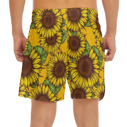 Classic Vintage Sunflower Pattern Print Men's Split Running Shorts