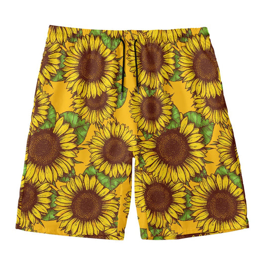 Classic Vintage Sunflower Pattern Print Men's Swim Trunks