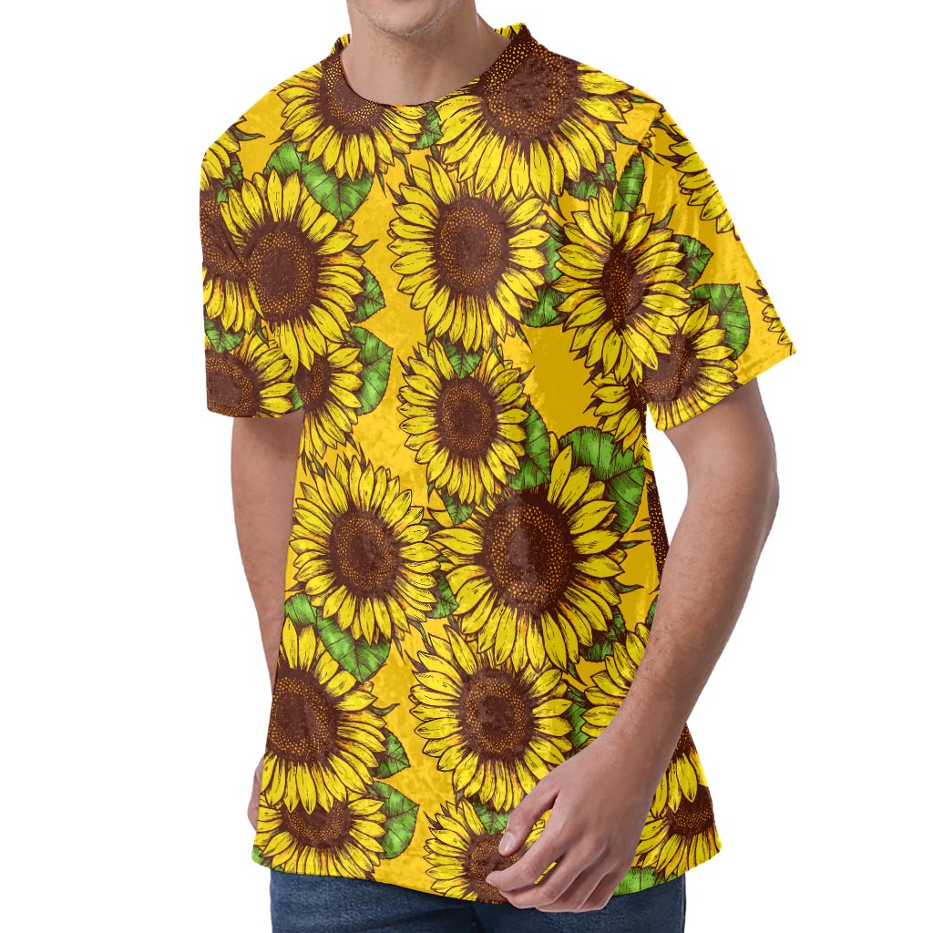 Classic Vintage Sunflower Pattern Print Men's Velvet T-Shirt