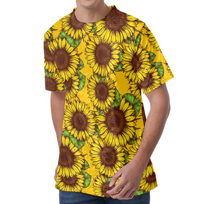 Classic Vintage Sunflower Pattern Print Men's Velvet T-Shirt