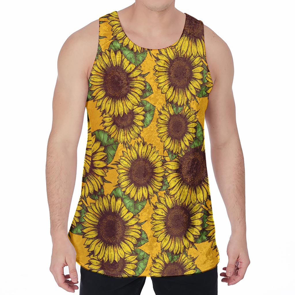 Classic Vintage Sunflower Pattern Print Men's Velvet Tank Top