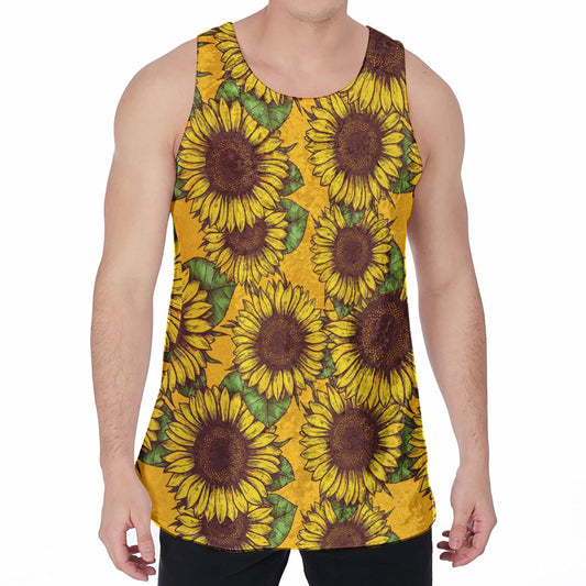 Classic Vintage Sunflower Pattern Print Men's Velvet Tank Top