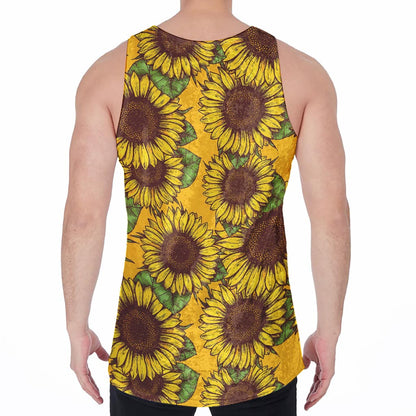 Classic Vintage Sunflower Pattern Print Men's Velvet Tank Top