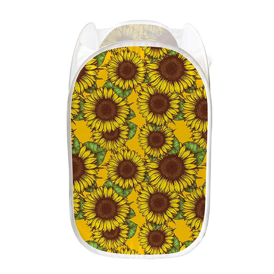 Classic Vintage Sunflower Pattern Print Mesh Laundry Hamper