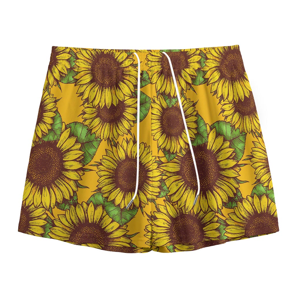 Classic Vintage Sunflower Pattern Print Mesh Shorts