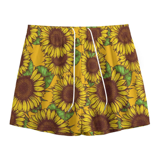 Classic Vintage Sunflower Pattern Print Mesh Shorts