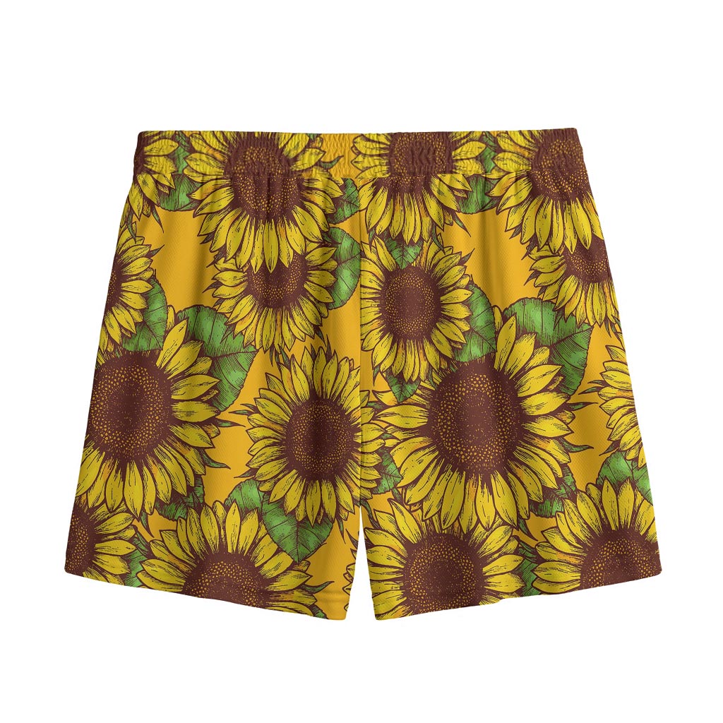 Classic Vintage Sunflower Pattern Print Mesh Shorts