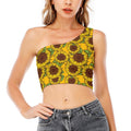 Classic Vintage Sunflower Pattern Print One Shoulder Crop Top