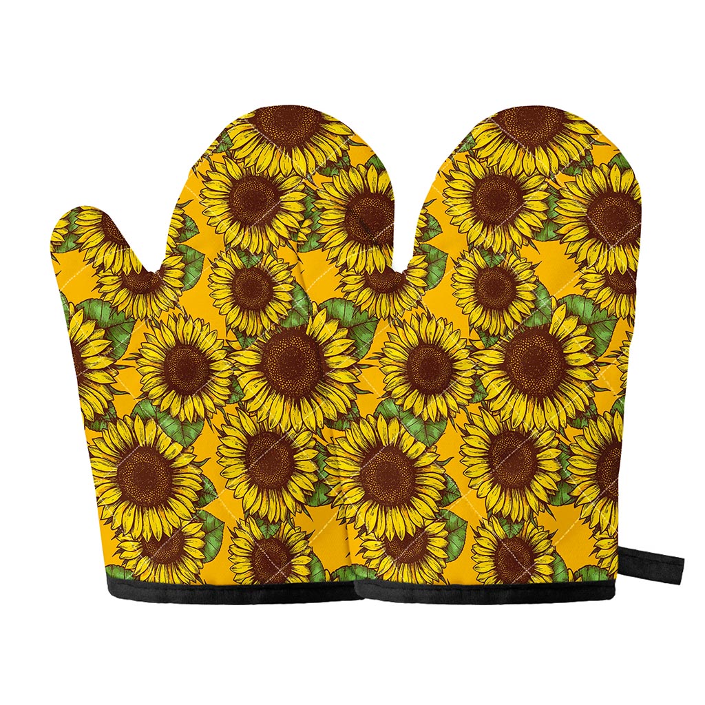 Classic Vintage Sunflower Pattern Print Oven Mitts