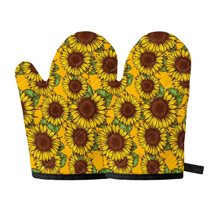 Classic Vintage Sunflower Pattern Print Oven Mitts