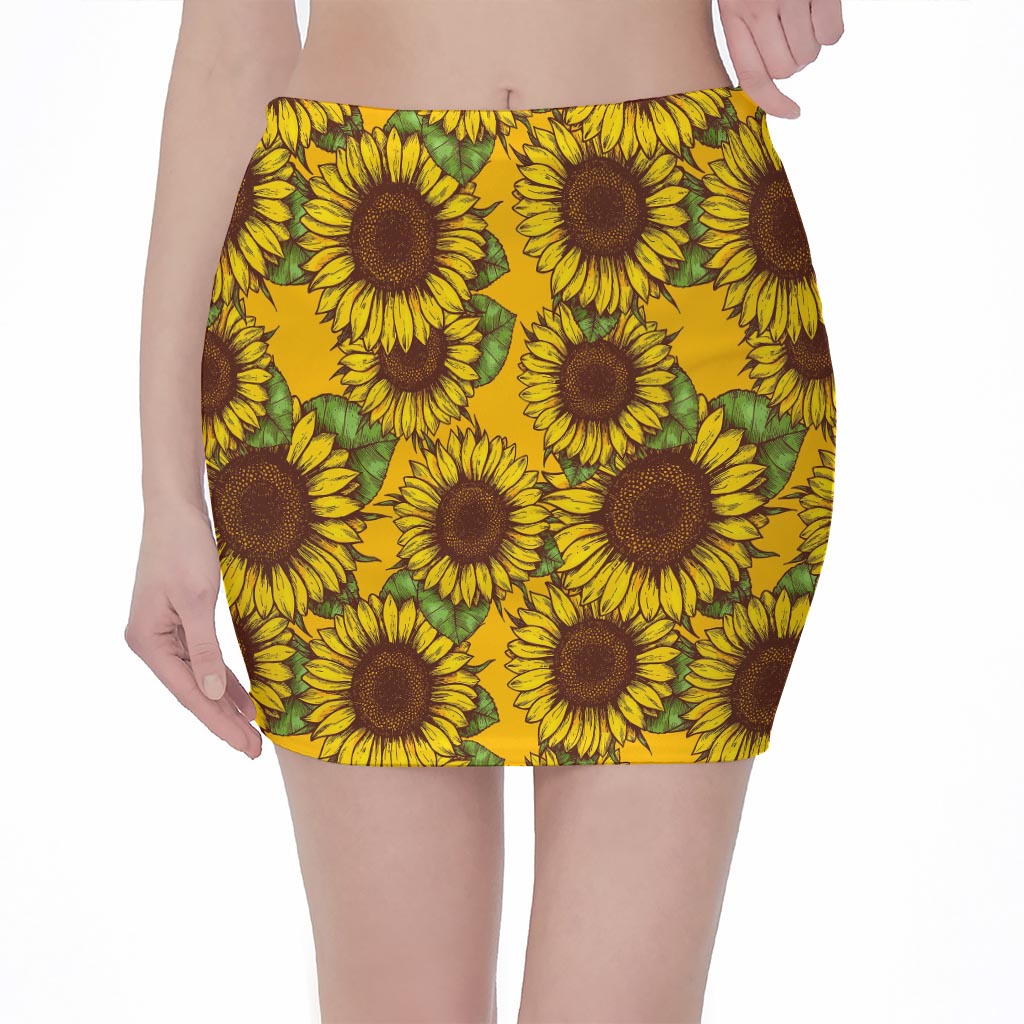 Classic Vintage Sunflower Pattern Print Pencil Mini Skirt