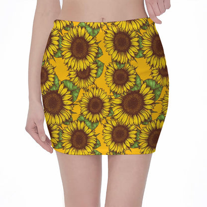 Classic Vintage Sunflower Pattern Print Pencil Mini Skirt