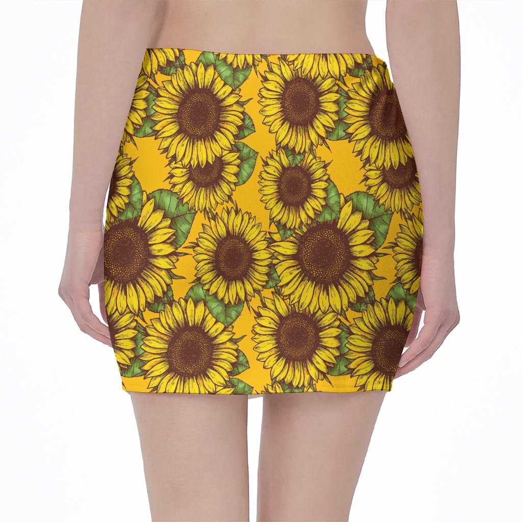Classic Vintage Sunflower Pattern Print Pencil Mini Skirt