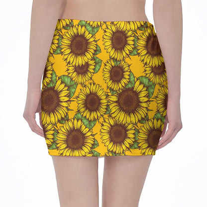 Classic Vintage Sunflower Pattern Print Pencil Mini Skirt