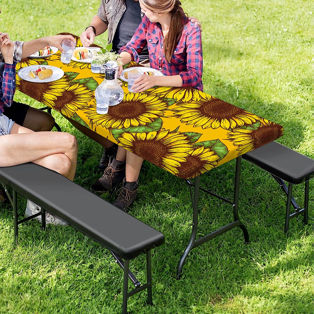 Classic Vintage Sunflower Pattern Print Picnic Table Cover