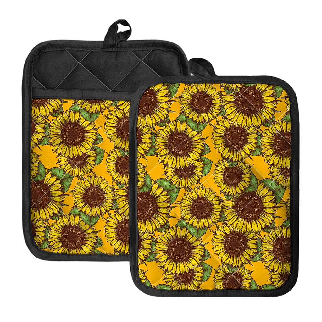 Classic Vintage Sunflower Pattern Print Pot Holders With Pocket