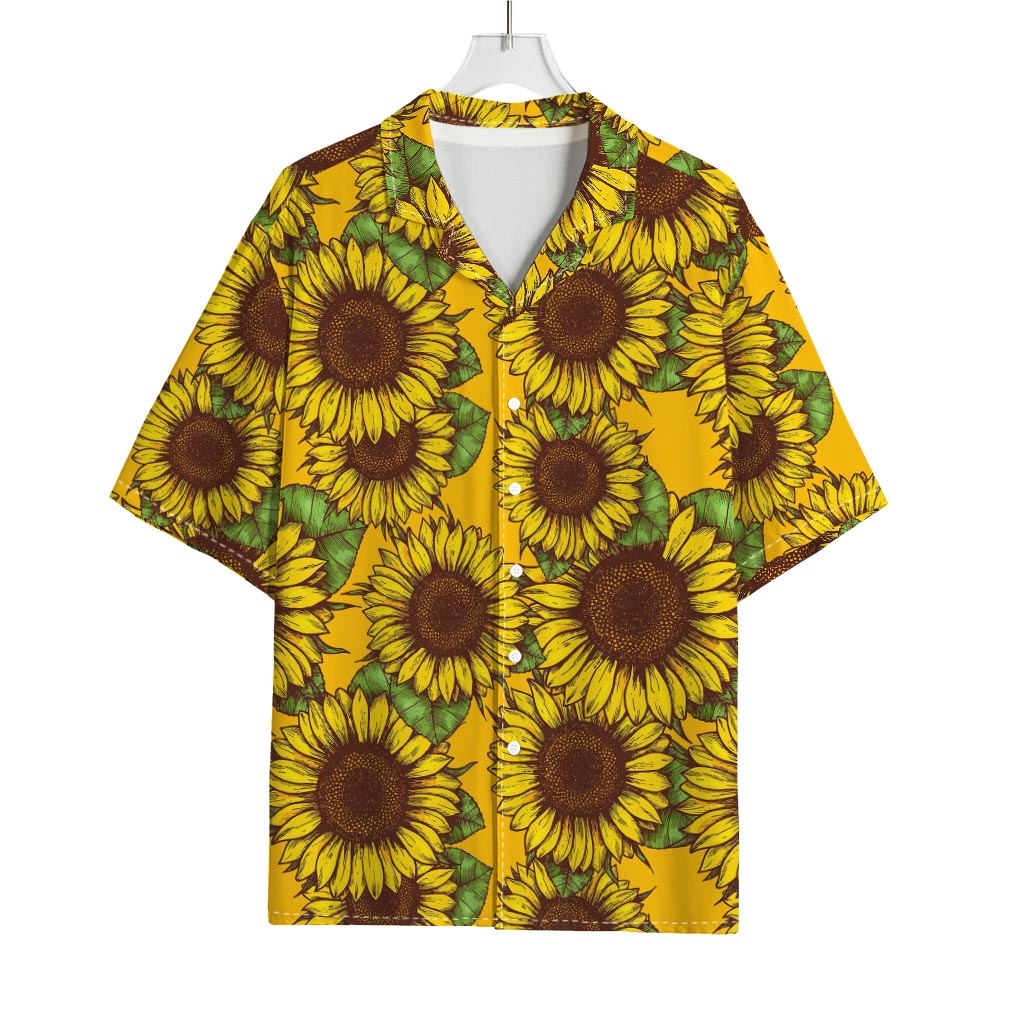 Classic Vintage Sunflower Pattern Print Rayon Hawaiian Shirt
