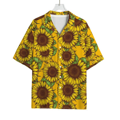 Classic Vintage Sunflower Pattern Print Rayon Hawaiian Shirt