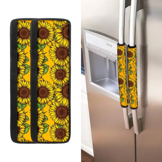 Classic Vintage Sunflower Pattern Print Refrigerator Handle Covers