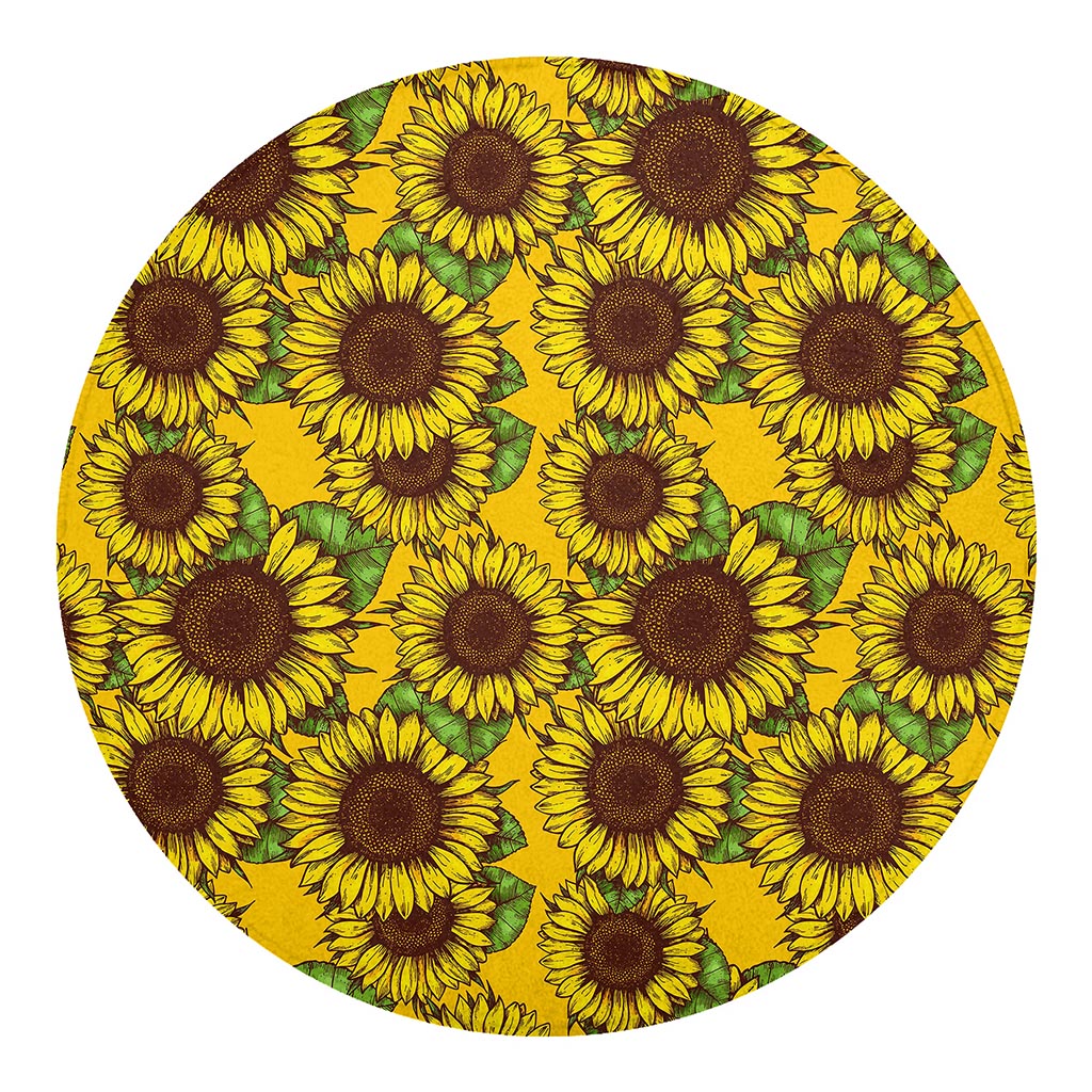 Classic Vintage Sunflower Pattern Print Round Blanket
