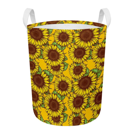 Classic Vintage Sunflower Pattern Print Round Laundry Basket