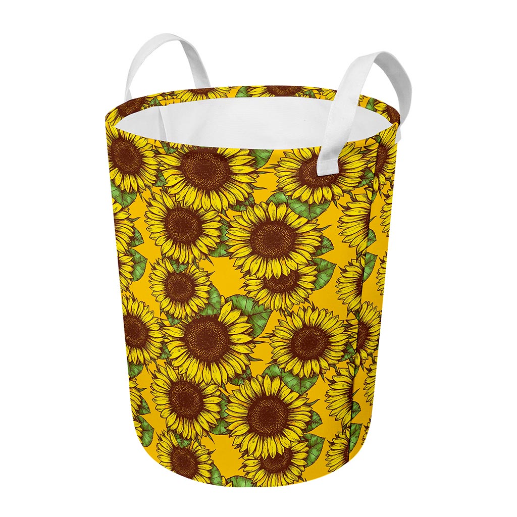 Classic Vintage Sunflower Pattern Print Round Laundry Basket