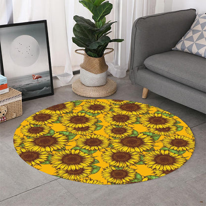 Classic Vintage Sunflower Pattern Print Round Rug