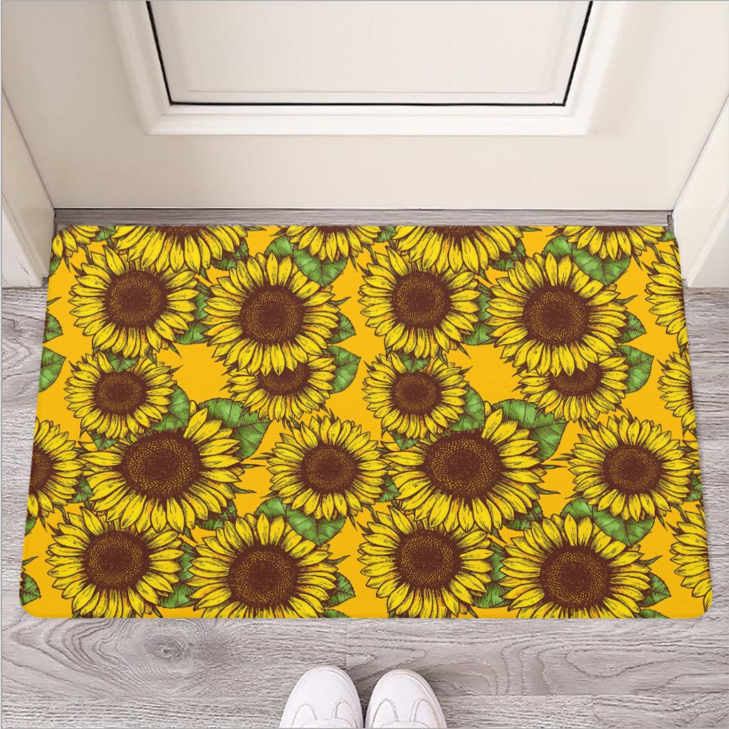 Classic Vintage Sunflower Pattern Print Rubber Doormat