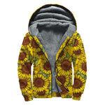 Classic Vintage Sunflower Pattern Print Sherpa Lined Zip Up Hoodie