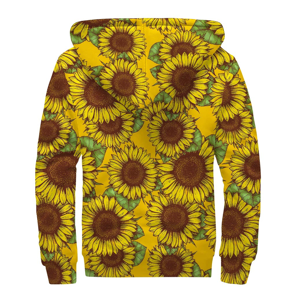 Classic Vintage Sunflower Pattern Print Sherpa Lined Zip Up Hoodie