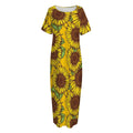 Classic Vintage Sunflower Pattern Print Short Sleeve Long Nightdress