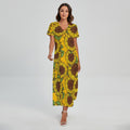 Classic Vintage Sunflower Pattern Print Short Sleeve Maxi Dress