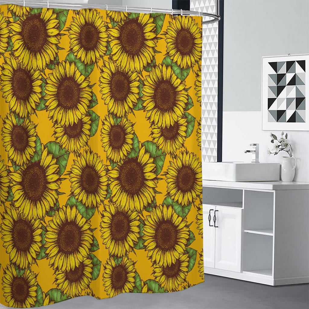 Classic Vintage Sunflower Pattern Print Shower Curtain