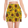 Classic Vintage Sunflower Pattern Print Side Slit Mini Skirt